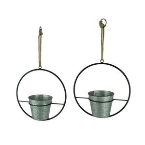 Rustic Metal Hoop Indoor Outdoor Hanging Planters Set of 2